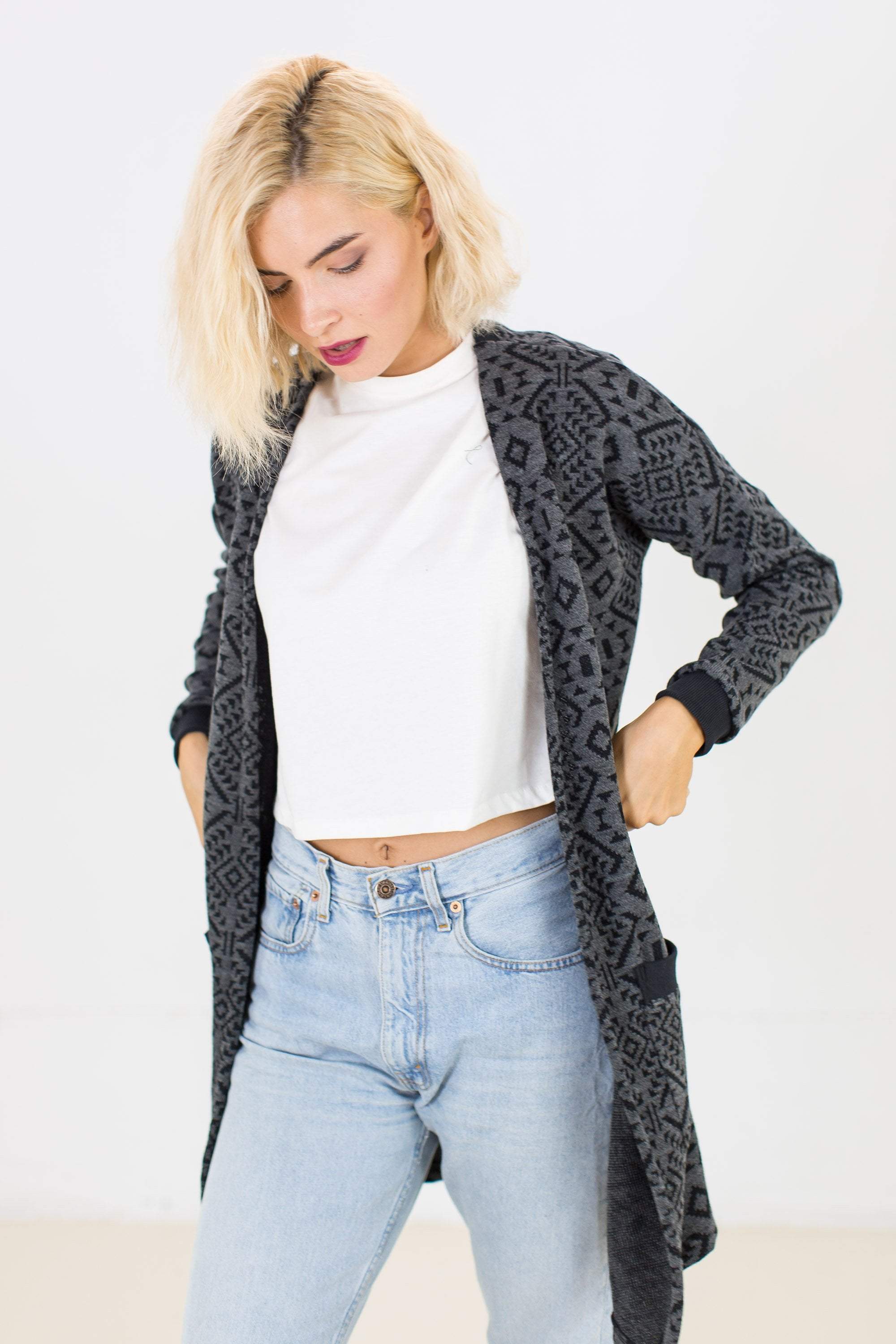 Cardigan Mona in Black Aztec - Image 5