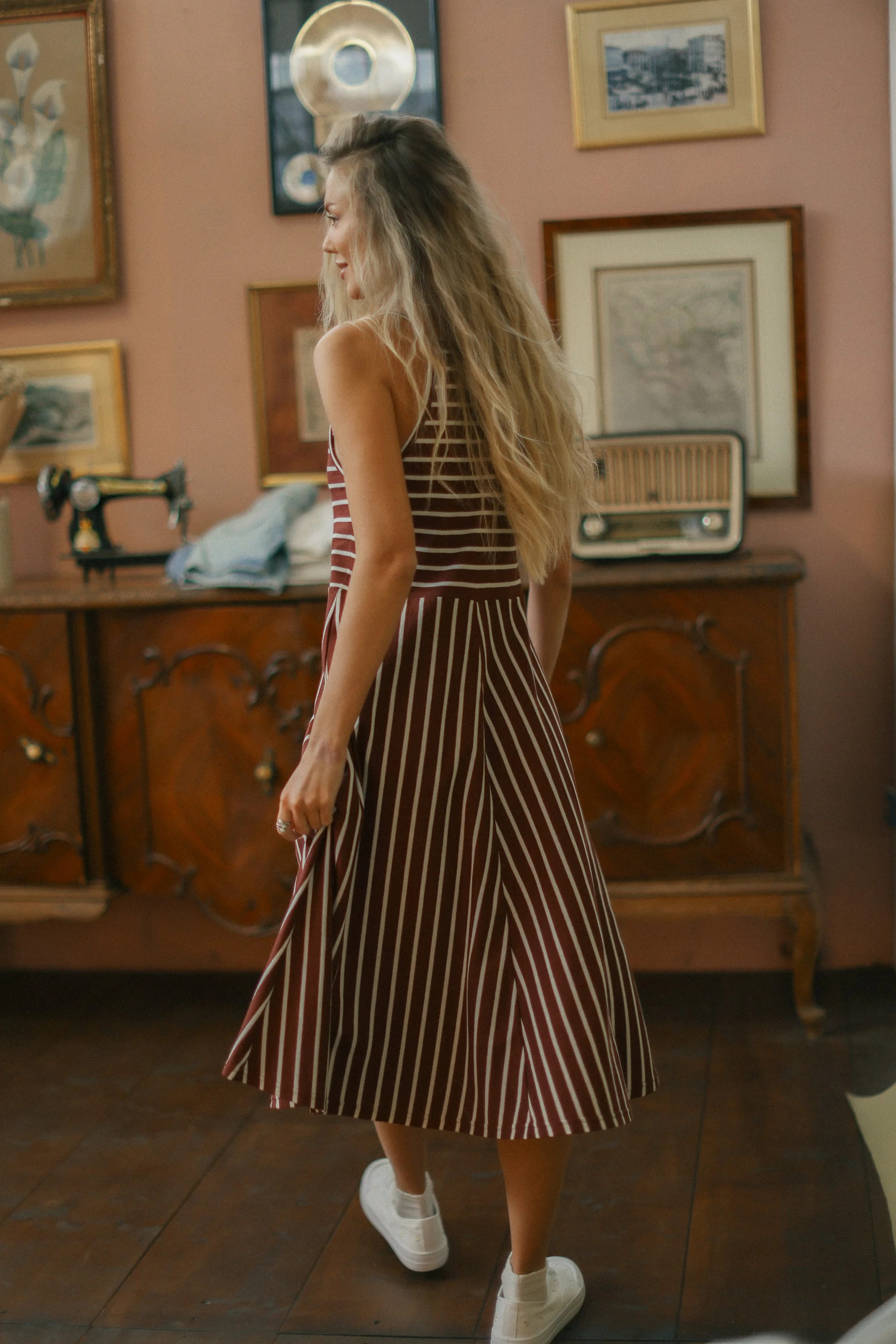 Dress Angie Maroon Stripes - Image 8